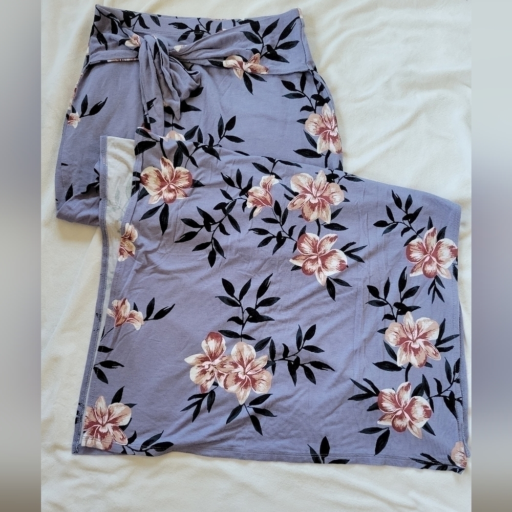 Charlotte Russe purple floral front tie double high side slit maxi skirt XS